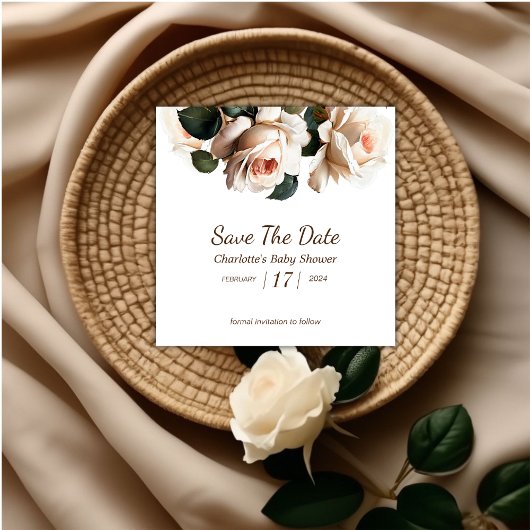 Elegant Beige Roos Meisje Baby shower Save The Date