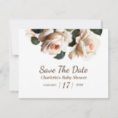 Elegant Beige Roos Meisje Baby shower Save The Date (Voorkant)