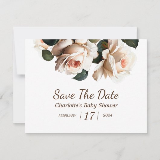 Elegant Beige Roos Meisje Baby shower Save The Date (Voorkant)