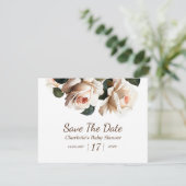 Elegant Beige Roos Meisje Baby shower Save The Date (Staand voorkant)
