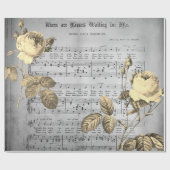 Elegant  Beige Roos op Antiek Muziekblad Cadeaupapier (Vlak)