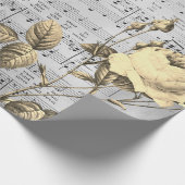 Elegant  Beige Roos op Antiek Muziekblad Cadeaupapier (Hoek)