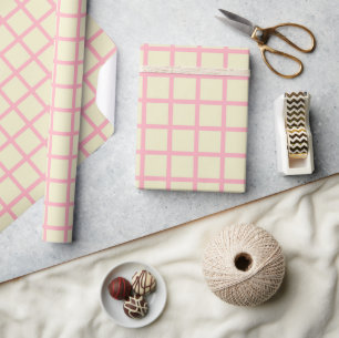 Elegant Beige & Roze Grid Inpakpapier