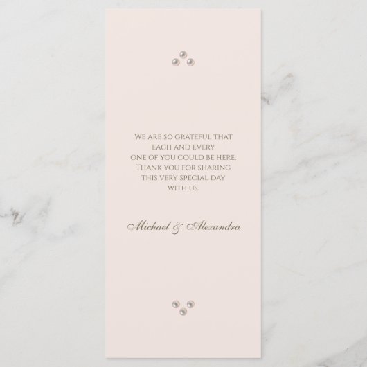 Elegant Beige Roze Monogram Parel Wedding Menu (Achterkant)