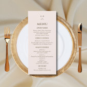 Elegant Beige Roze Monogram Parel Wedding Menu