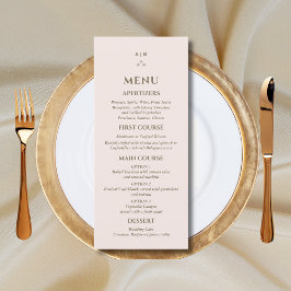 Elegant Beige Roze Monogram Parel Wedding Menu