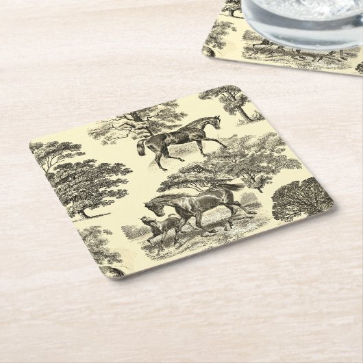 Elegant Beige rustieke paarden Toile Kartonnen Onderzetters (Schuin)