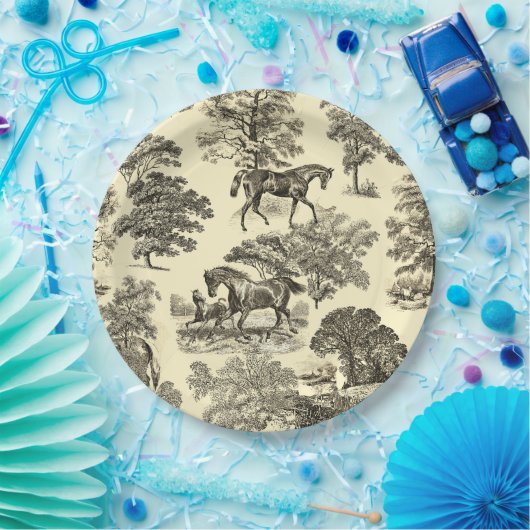 Elegant Beige rustieke paarden Toile Papieren Bordje (Feest)