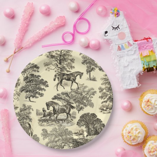 Elegant Beige rustieke paarden Toile Papieren Bordje (Feest)