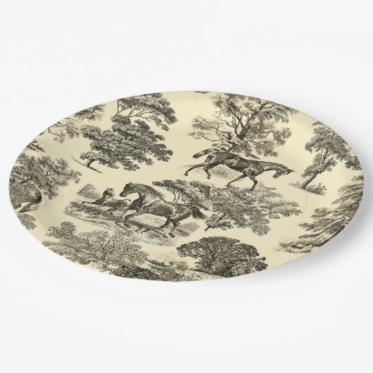 Elegant Beige rustieke paarden Toile Papieren Bordje (Gekanteld)