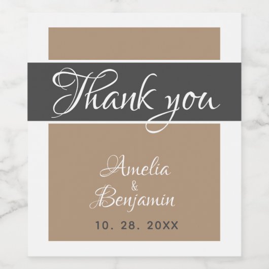 Elegant Beige Script Weddenschap Hartelijk dank Wijn Etiket (Enkel label)