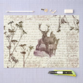 Elegant Beige Sepia Deer Flowers Script Tissuepapier (Craft)