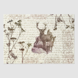 Elegant Beige Sepia Deer Flowers Script Tissuepapier