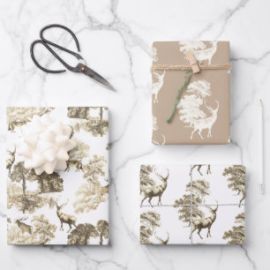 Elegant  Beige Sepia Toile Herten in Woodland Inpakpapier Vel