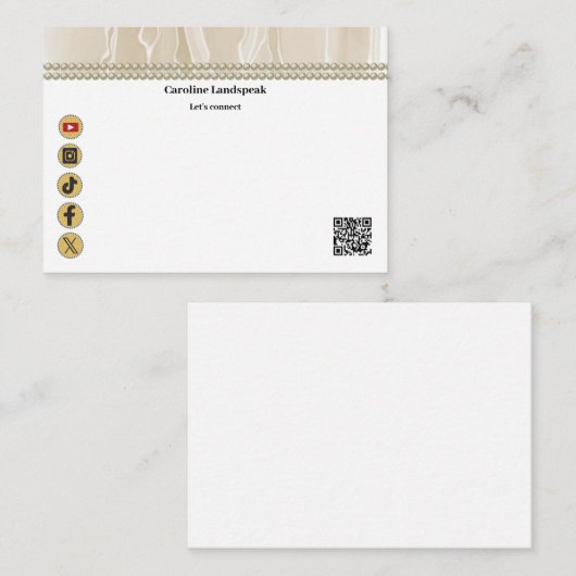 Elegant Beige Silk, Social Media & QR Code Notitiekaartje (Voorkant / Achterkant)