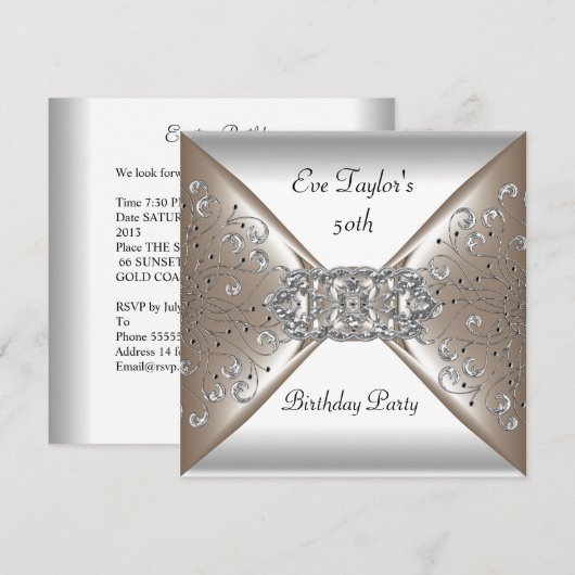 Elegant Beige Silver White 50e verjaardag Kaart (Voorkant / Achterkant)