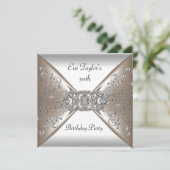 Elegant Beige Silver White 50e verjaardag Kaart (Staand voorkant)