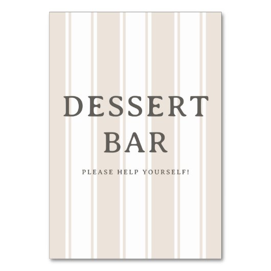 Elegant Beige Striped Dessert Bar Sign Kaart (Voorkant)