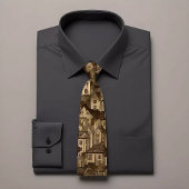 Elegant Beige Stropdas met Architectural Pattern D