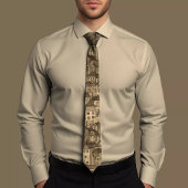 Elegant Beige Stropdas met Architectural Pattern D