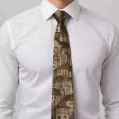 Elegant Beige Stropdas met Architectural Pattern D