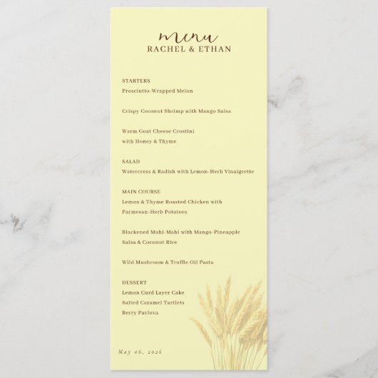 Elegant Beige Tarwe Menu (Voorkant)