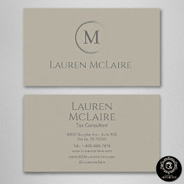 Elegant Beige Taupe Circle Monogram Business Card Visitekaartje