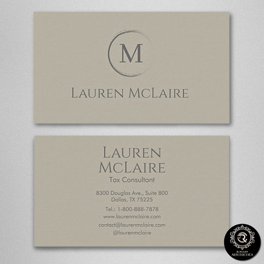 Elegant Beige Taupe Circle Monogram Business Card Visitekaartje