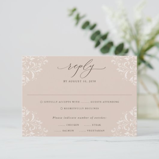 Elegant Beige Taupe Classic Neutral Wedding RSVP Kaartje (Staand voorkant)