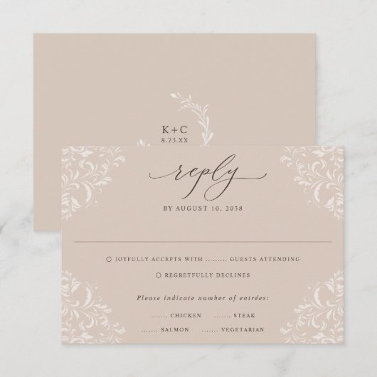 Elegant Beige Taupe Classic Neutral Wedding RSVP Kaartje (Voorkant / Achterkant)