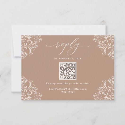 Elegant Beige Taupe Neutral Wedding QR Code RSVP Kaartje (Voorkant)