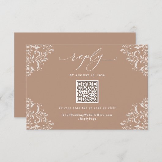 Elegant Beige Taupe Neutral Wedding QR Code RSVP Kaartje (Voorkant / Achterkant)