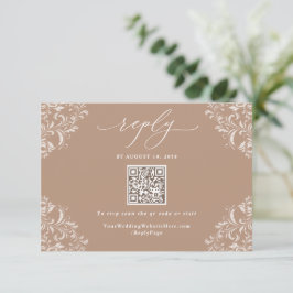 Elegant Beige Taupe Neutral Wedding QR Code RSVP Kaartje