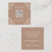Elegant Beige Taupe QR Code Weddenschap Details Informatiekaartje (Voorkant / Achterkant)
