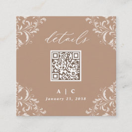 Elegant Beige Taupe QR Code Weddenschap Details Informatiekaartje