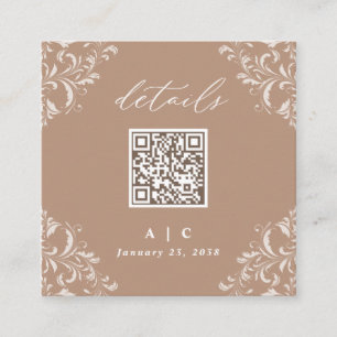 Elegant Beige Taupe QR Code Weddenschap Details Informatiekaartje