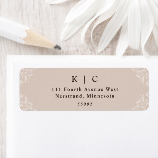 Elegant Beige Taupe Wedding Return Address Etiket (Insitu)
