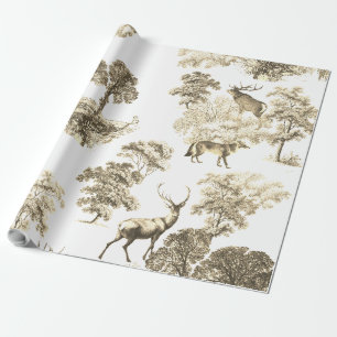 Elegant Beige Toile Deer Fox Woodland Cadeaupapier