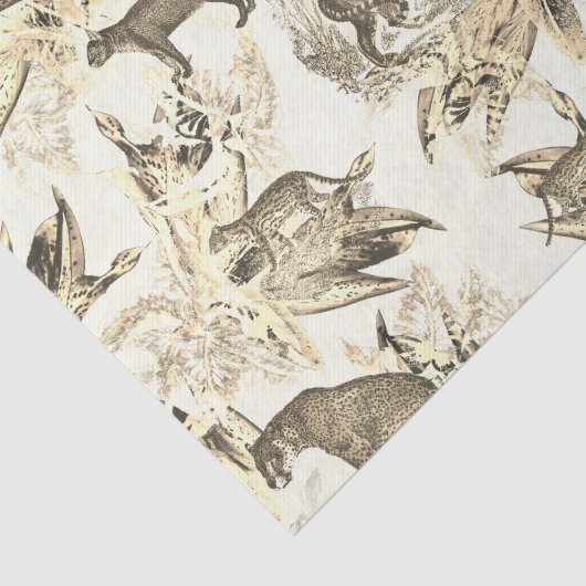 Elegant Beige Toile Wild Cats Oerwoud Tissuepapier (Detail)