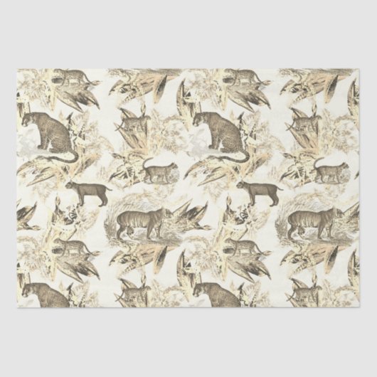 Elegant  Beige Toile Wild Cats Oerwoud Tissuepapier (Voorkant)
