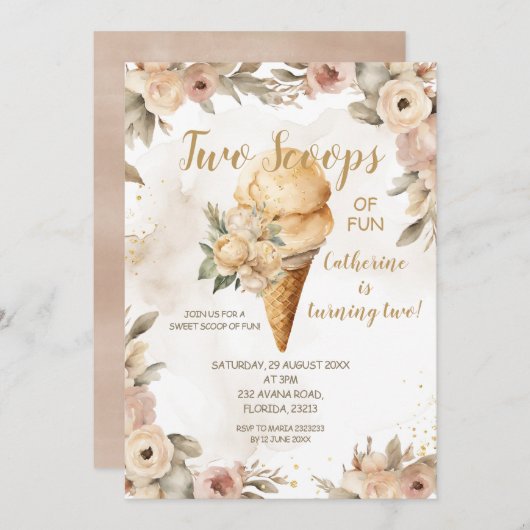 Elegant Beige Twee Scheppen Van Plezier 2e Verjaar Kaart (Voorkant / Achterkant)