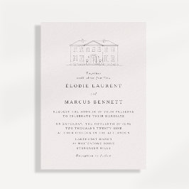 Elegant Beige Venue Sketch Wedding Invitation Kaart