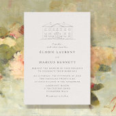 Elegant Beige Venue Sketch Wedding Invitation Kaart