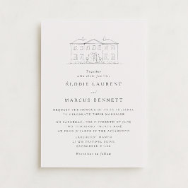 Elegant Beige Venue Sketch Wedding Invitation Kaart