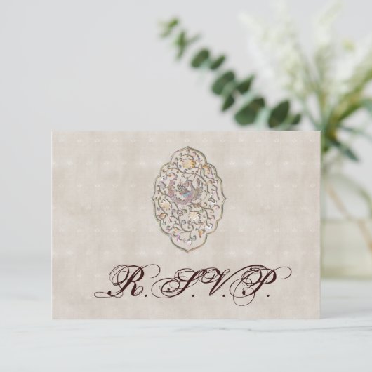 Elegant Beige Vintage Wedding RSVP (Staand voorkant)