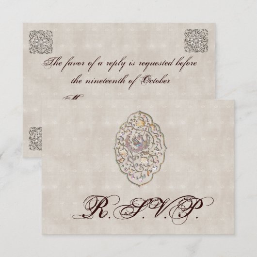 Elegant Beige Vintage Wedding RSVP (Voorkant / Achterkant)