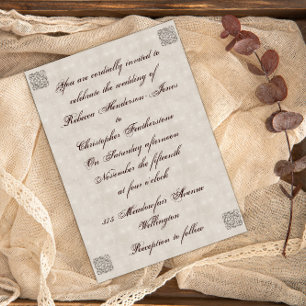 Elegant Beige Vintage Wedding Uitnodiging