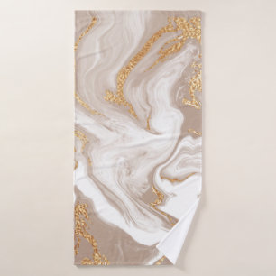 Elegant beige vloeibare marmer met gouden glitter badhanddoek