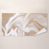Elegant beige vloeibare marmer met gouden glitter badhanddoek (Badhanddoek)