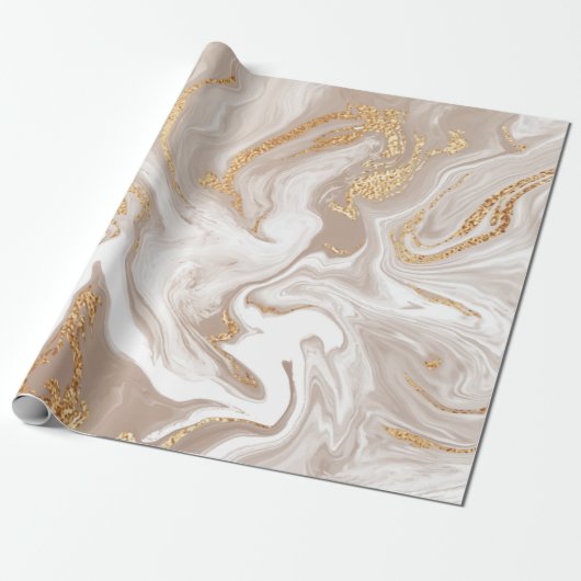 Elegant beige vloeibare marmer met gouden glitter cadeaupapier (Uitgerold)